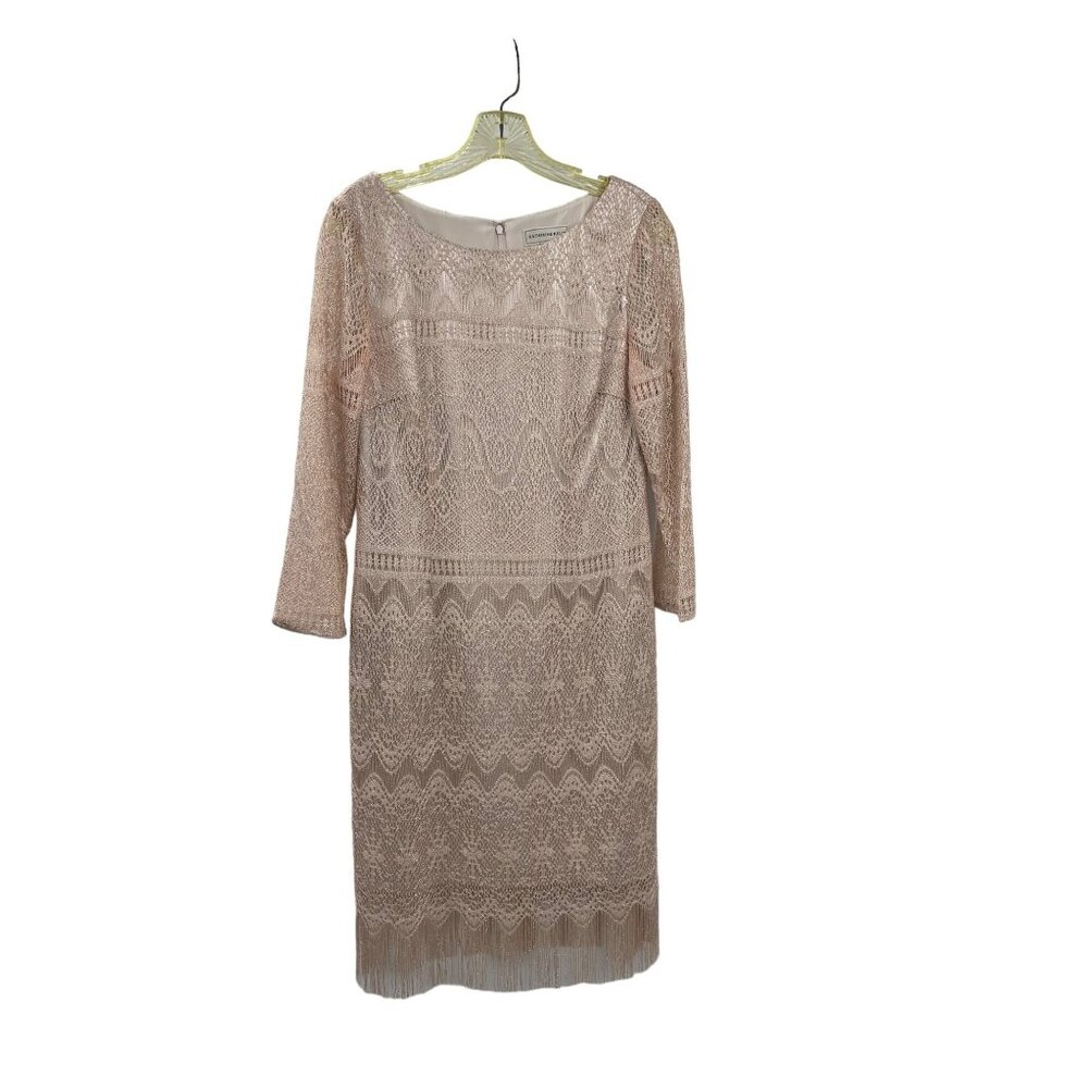 Katherine Kelly Dress Womens 8 Used Beige w/Silver Shimmer Fringe